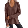 image:imageANRABESS Womens Long Sleeve Shirts Waffle Knit Tunic TopRed Brown