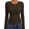 image:imageANRABESS Womens Ribbed Henley Top Long Sleeve ShirtsCoffee