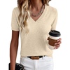 image:imageANRABESS Womens Short Sleeve Sweater Top Wool Blend Business Casual OutfitsParchment