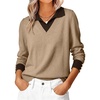 image:imageANRABESS Womens Sweaters Fall Long Sleeve Polo Lightweight Pullover TopsTan