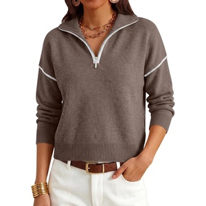 image:imageANRABESS Cropped Sweaters for Women Quarter Zip Pullover 2026 Fall OutfitsCoffee