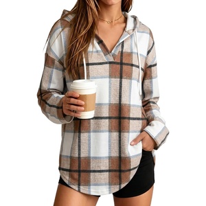 image:imageANRABESS Hoodies for Women Waffle Knit Oversized SweatshirtBrown Plaid