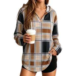 image:imageANRABESS Hoodies for Women Waffle Knit Oversized SweatshirtCoffee Plaid