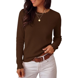 image:imageANRABESS Long Sleeve Sweaters for Women Scalloped Lightweight Fall OutfitsBrown