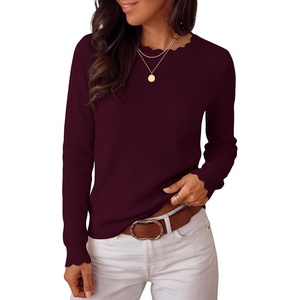 image:imageANRABESS Long Sleeve Sweaters for Women Scalloped Lightweight Fall OutfitsWine Red