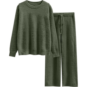 image:imageANRABESS Lounge Sets for Women Fuzzy Fleece Pajama SetLawn Green