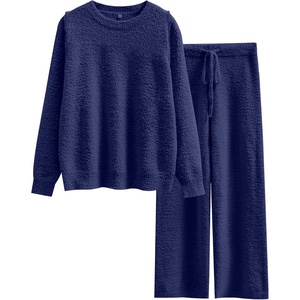 image:imageANRABESS Lounge Sets for Women Fuzzy Fleece Pajama SetNavy Blue