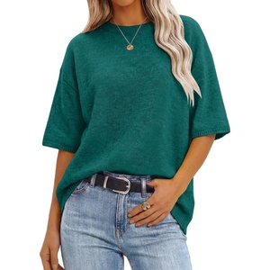 image:imageANRABESS Short Sleeve Sweater for Women Oversized Lightweight Casual Work Top Shirts Knit Crewneck 2026 Summer Fall OutfitsGreen