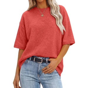 image:imageANRABESS Short Sleeve Sweater for Women Oversized Lightweight Casual Work Top Shirts Knit Crewneck 2026 Summer Fall OutfitsOrange