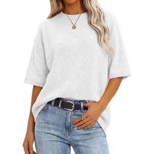 image:imageANRABESS Short Sleeve Sweater for Women Oversized Lightweight Casual Work Top Shirts Knit Crewneck 2026 Summer Fall OutfitsWhite