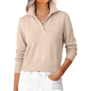image:imageANRABESS Sweaters for Women Cropped Polo Collared Long SleeveAlmond