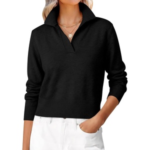 image:imageANRABESS Sweaters for Women Cropped Polo Collared Long SleeveBlack