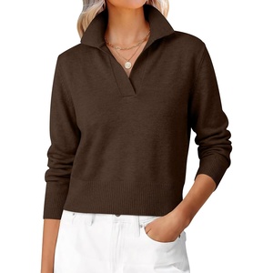 image:imageANRABESS Sweaters for Women Cropped Polo Collared Long SleeveCoffee