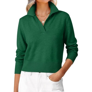 image:imageANRABESS Sweaters for Women Cropped Polo Collared Long SleeveForest Green