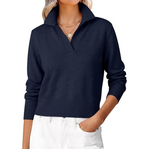 image:imageANRABESS Sweaters for Women Cropped Polo Collared Long SleeveNavy Blue