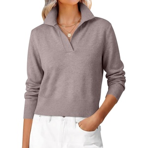 image:imageANRABESS Sweaters for Women Cropped Polo Collared Long SleeveNutmeg
