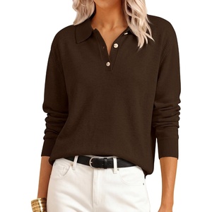 image:imageANRABESS Sweaters for Women Polo Collared Knit Long Sleeve PulloverCoffee