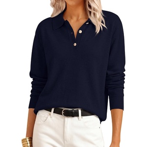 image:imageANRABESS Sweaters for Women Polo Collared Knit Long Sleeve PulloverNavy Blue