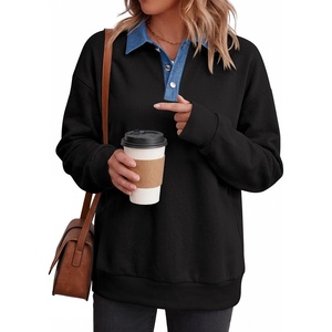 image:imageANRABESS Sweatshirt for Women Button Up Denim Collared Pullover Henley TopBlack