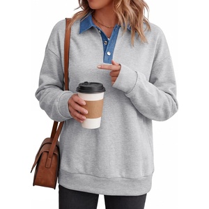 image:imageANRABESS Sweatshirt for Women Button Up Denim Collared Pullover Henley TopGrey
