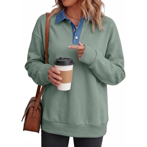 image:imageANRABESS Sweatshirt for Women Button Up Denim Collared Pullover Henley TopGrey Green
