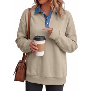 image:imageANRABESS Sweatshirt for Women Button Up Denim Collared Pullover Henley TopLight Khaki