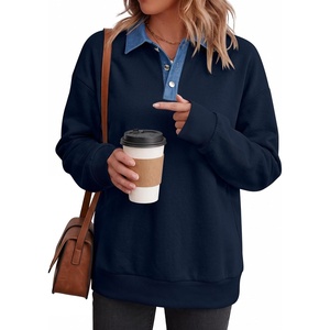 image:imageANRABESS Sweatshirt for Women Button Up Denim Collared Pullover Henley TopNavy Blue
