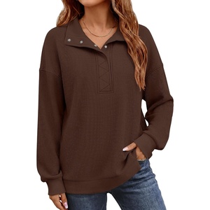 image:imageANRABESS Sweatshirt for Women Waffle Knit Henley Pullover TopsBrown