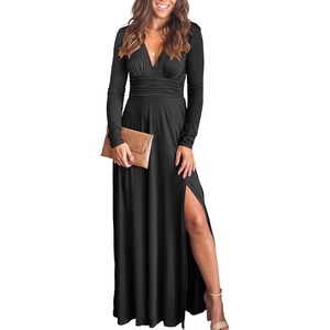 image:imageANRABESS Women Deep V Neck Wedding Guest Formal Maxi DressLong Sleeve Black