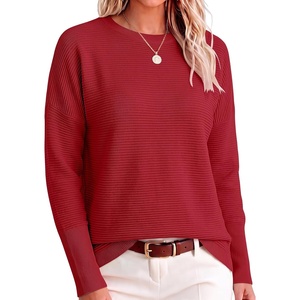 image:imageANRABESS Women Fall Oversized Long Batwing Sleeve Ribbed SweatersRed