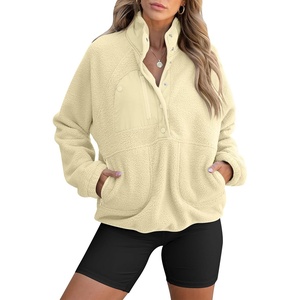image:imageANRABESS Women Fuzzy Fleece Pullover Sherpa Jacket Sweatshirt with PocketsApricot