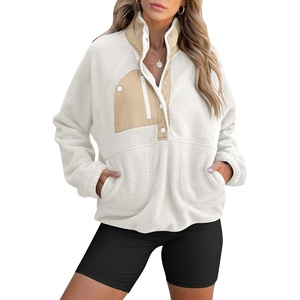 image:imageANRABESS Women Fuzzy Fleece Pullover Sherpa Jacket Sweatshirt with PocketsCream White