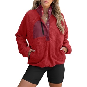 image:imageANRABESS Women Fuzzy Fleece Pullover Sherpa Jacket Sweatshirt with PocketsRed