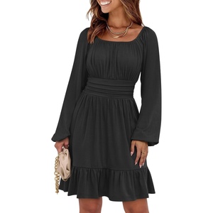 image:imageANRABESS Women Long Lantern Sleeve Square Neck Fall Short DressBlack