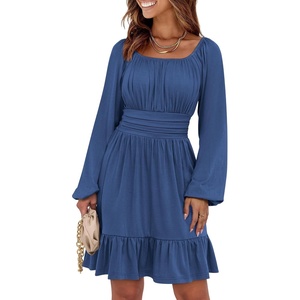 image:imageANRABESS Women Long Lantern Sleeve Square Neck Fall Short DressDark Blue
