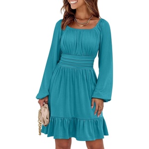 image:imageANRABESS Women Long Lantern Sleeve Square Neck Fall Short DressLake