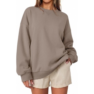 image:imageANRABESS Women Oversized Crew Neck Fleece Fall SweatshirtsCoffee Grey