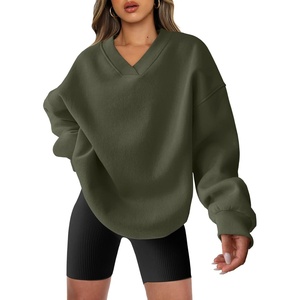 image:imageANRABESS Women Oversized V Neck Fleece Fall SweatshirtsArmy Green