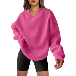image:imageANRABESS Women Oversized V Neck Fleece Fall SweatshirtsHot Pink