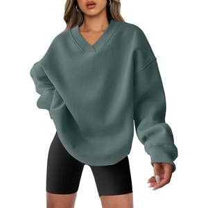 image:imageANRABESS Women Oversized V Neck Fleece Fall SweatshirtsLake Green
