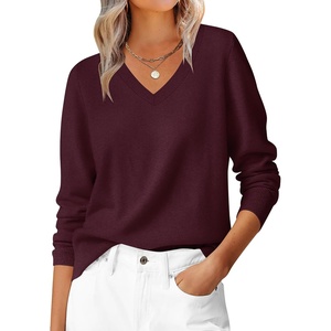 image:imageANRABESS Womens Fall Long Sleeve V Neck Lightweight Sweaters TopDark Red