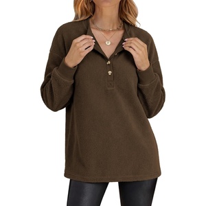 image:imageANRABESS Womens Fleece Pullover Sherpa Fuzzy Button Up SweatshirtsBrown