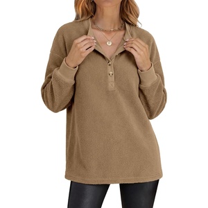 image:imageANRABESS Womens Fleece Pullover Sherpa Fuzzy Button Up SweatshirtsKhaki
