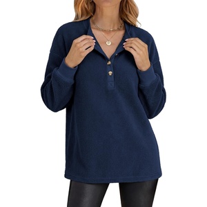 image:imageANRABESS Womens Fleece Pullover Sherpa Fuzzy Button Up SweatshirtsNavy Blue