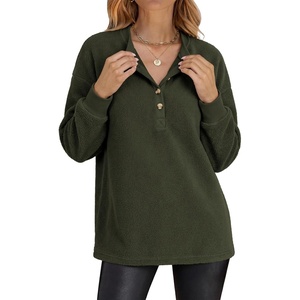 image:imageANRABESS Womens Fleece Pullover Sherpa Fuzzy Button Up SweatshirtsOlive Green