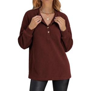 image:imageANRABESS Womens Fleece Pullover Sherpa Fuzzy Button Up SweatshirtsWine Red