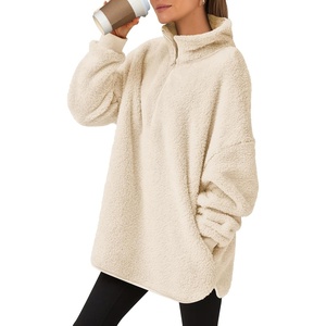 image:imageANRABESS Womens Fuzzy Sherpa Pullover Fleece Quarter Zip SweatshirtApricot