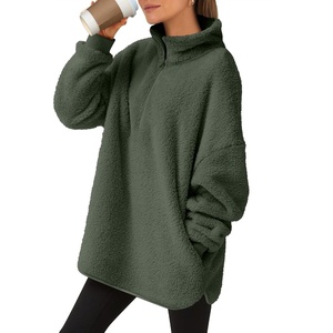 image:imageANRABESS Womens Fuzzy Sherpa Pullover Fleece Quarter Zip SweatshirtArmy Green