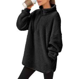 image:imageANRABESS Womens Fuzzy Sherpa Pullover Fleece Quarter Zip SweatshirtBlack
