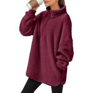 image:imageANRABESS Womens Fuzzy Sherpa Pullover Fleece Quarter Zip SweatshirtBurgundy